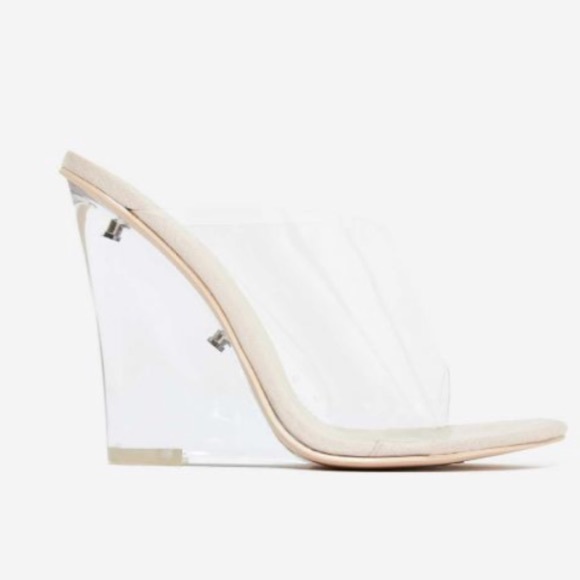 🆕 LAST! Ice Queen |  Perspex Wedge Mules - Nude - Picture 6 of 8